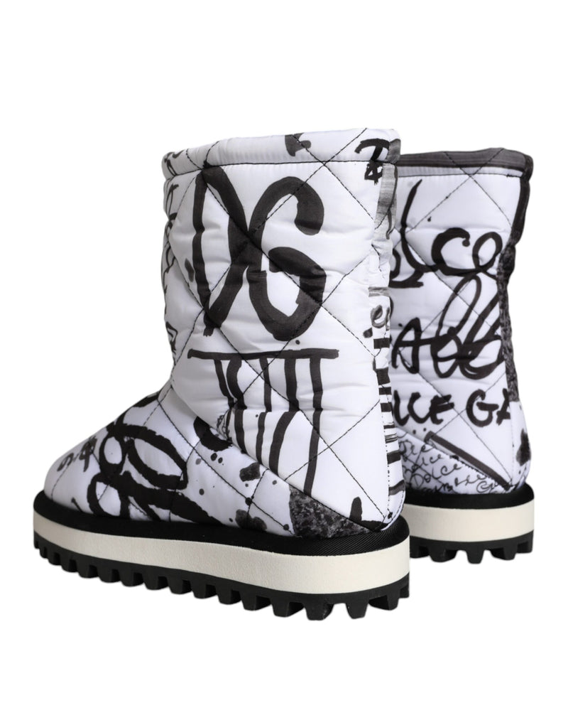 Dolce & Gabbana White Padded Logo Print Mid Calf Boots
