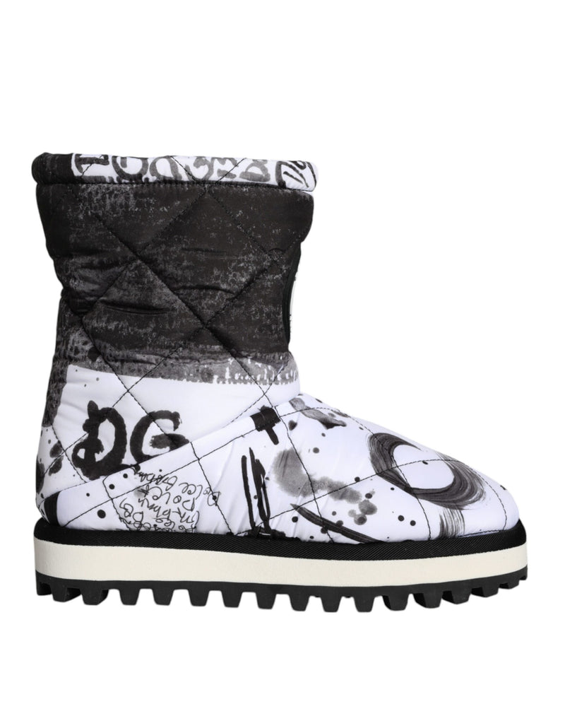 Dolce & Gabbana White Padded Logo Print Mid Calf Boots