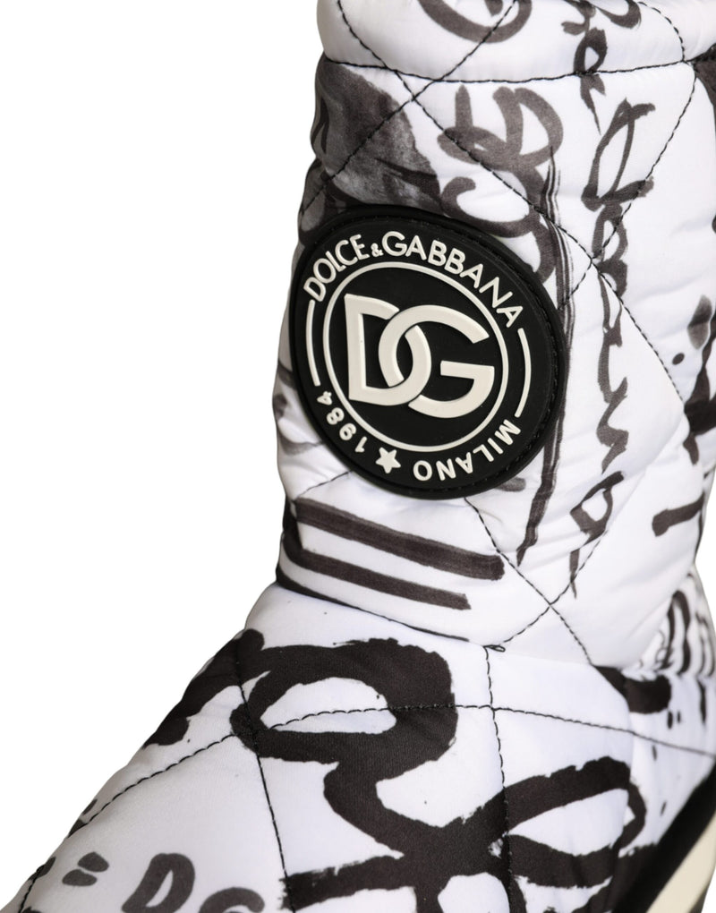 Dolce & Gabbana White Padded Logo Print Mid Calf Boots