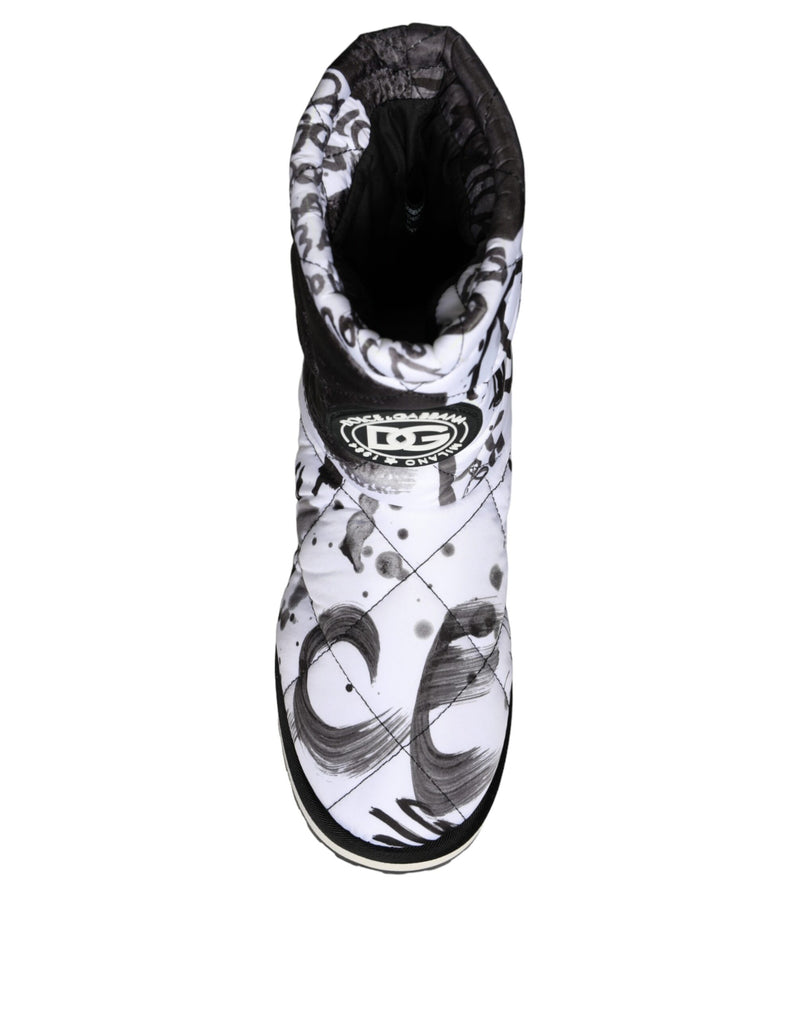 Dolce & Gabbana White Padded Logo Print Mid Calf Boots