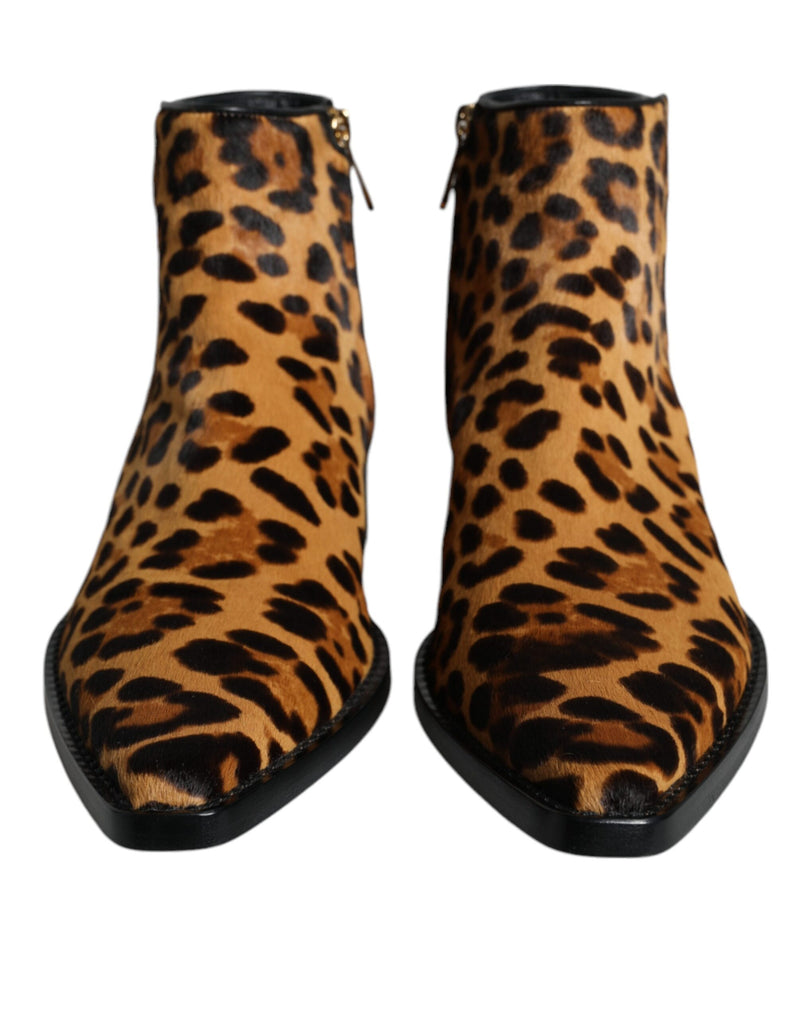 Dolce & Gabbana Bottines en Fourrure de Veau Léopard Marron