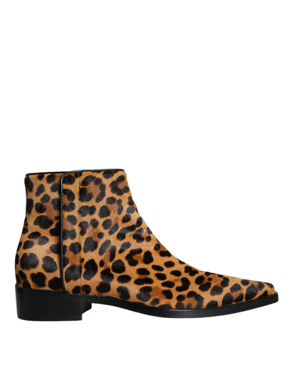 Dolce & Gabbana Bruine Leeuwenprint Kalfsvel Ankle Boots