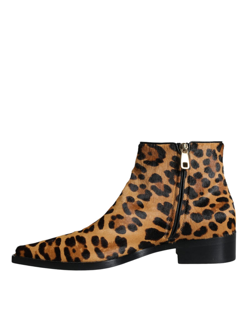 Dolce & Gabbana Bottines en Fourrure de Veau Léopard Marron