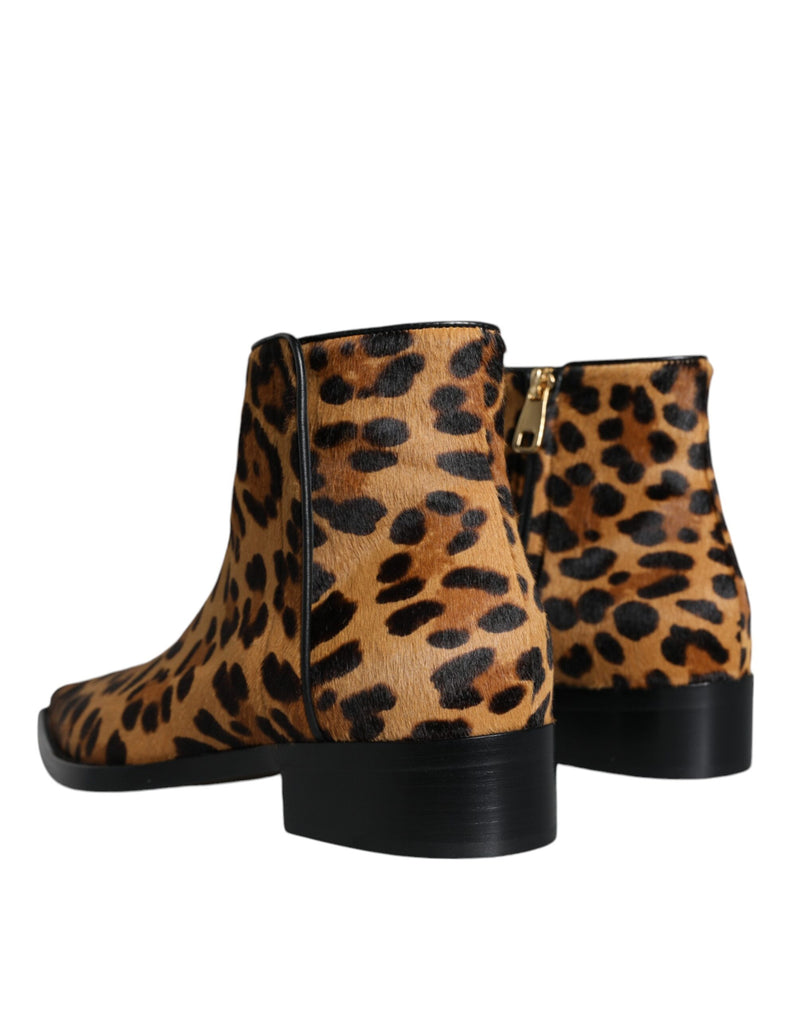 Dolce & Gabbana Bottines en Fourrure de Veau Léopard Marron