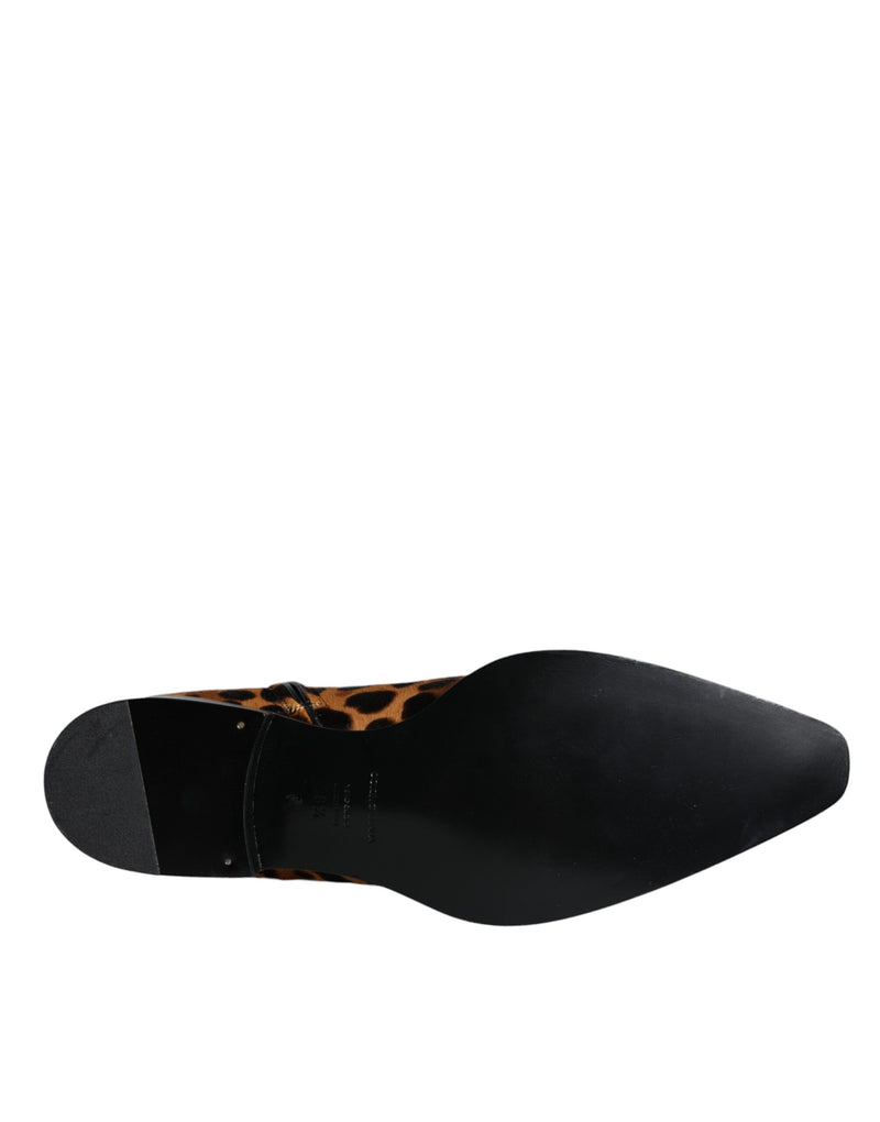 Dolce & Gabbana Bottines en Fourrure de Veau Léopard Marron