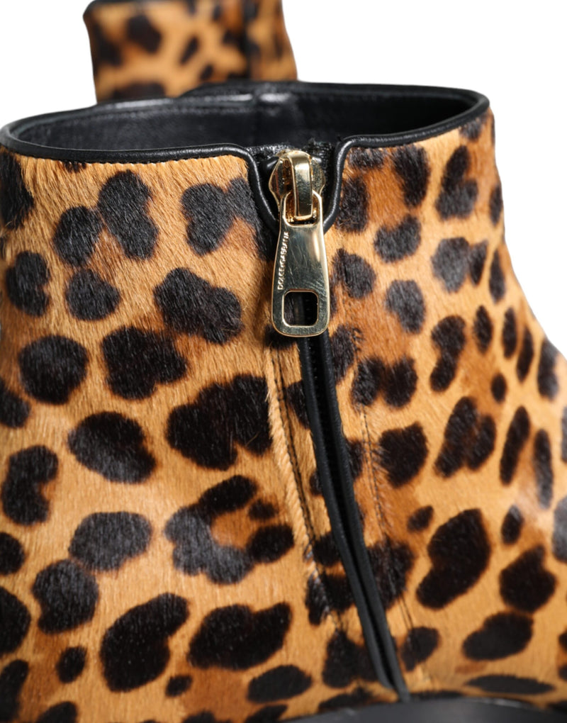 Dolce & Gabbana Bottines en Fourrure de Veau Léopard Marron