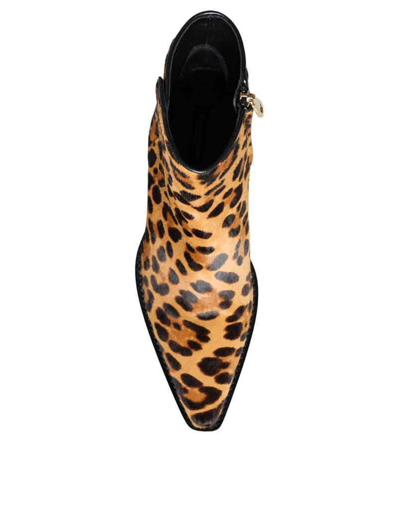 Dolce & Gabbana Bottines en Fourrure de Veau Léopard Marron