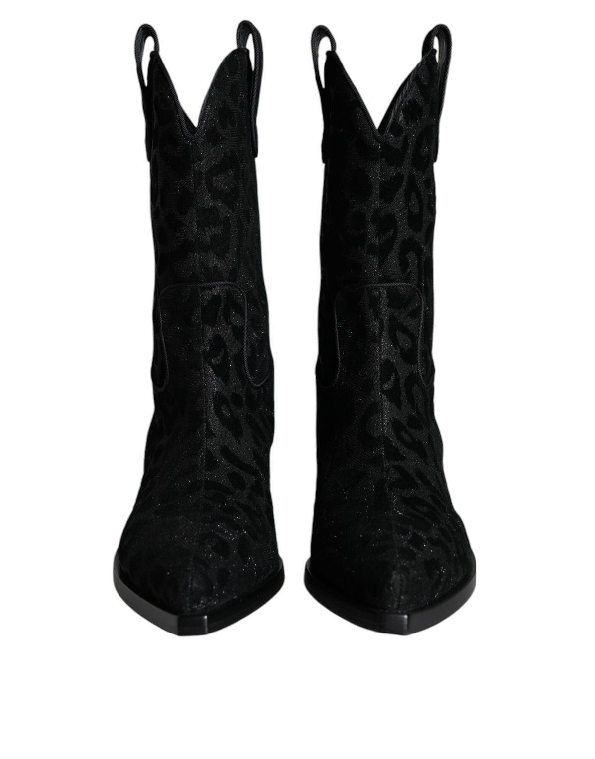 Dolce & Gabbana Black Gray Leopard Cowboy Mid Calf Boots