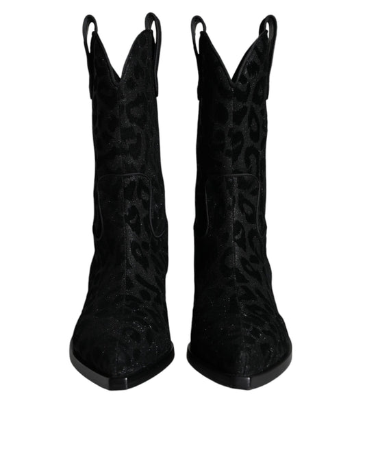 Dolce & Gabbana Bottes Cowboy Léopard Noir et Gris