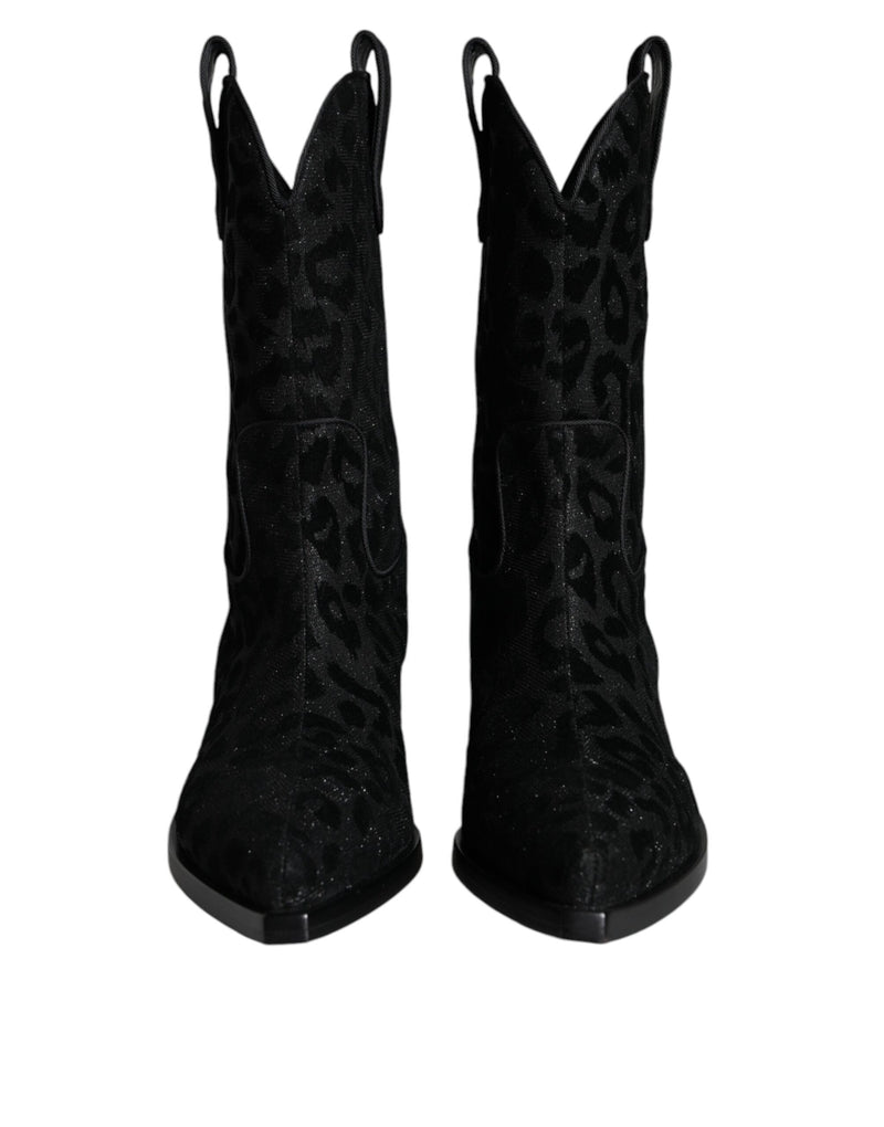 Dolce & Gabbana Bottes Cowboy Léopard Noir et Gris