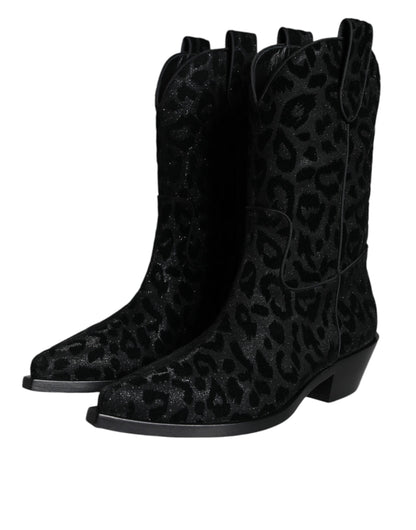 Bottines western léopard noir et gris Dolce & Gabbana