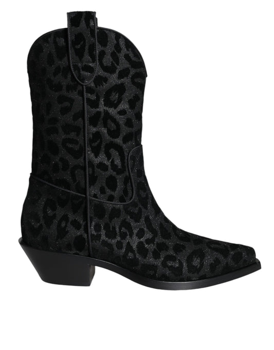 Bottines western léopard noir et gris Dolce & Gabbana