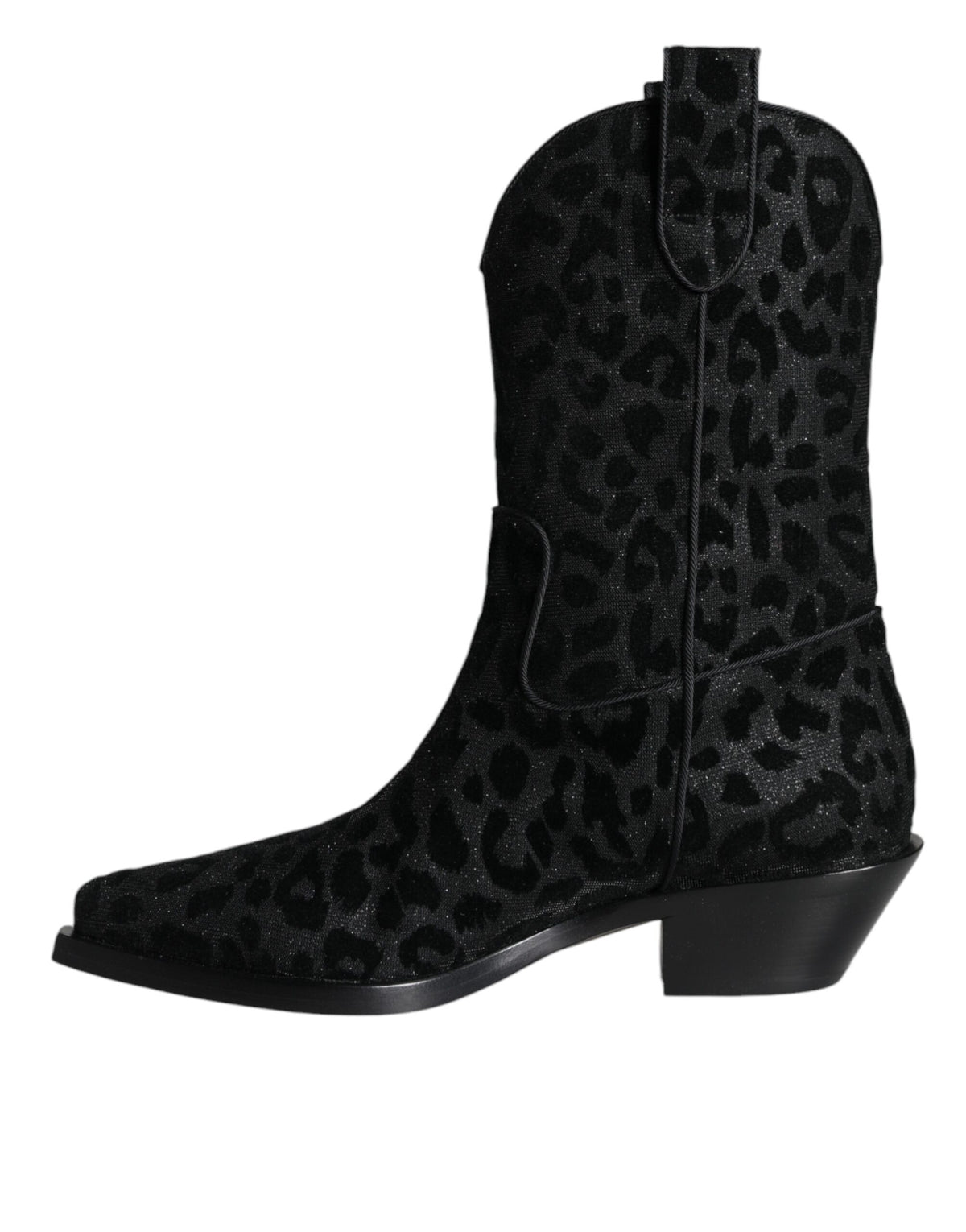 Dolce & Gabbana Black Gray Leopard Cowboy Mid Calf Boots