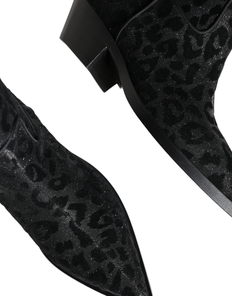 Dolce & Gabbana Bottes Cowboy Léopard Noir et Gris