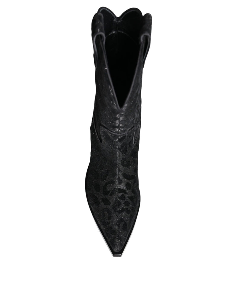 Dolce & Gabbana Bottes Cowboy Léopard Noir et Gris