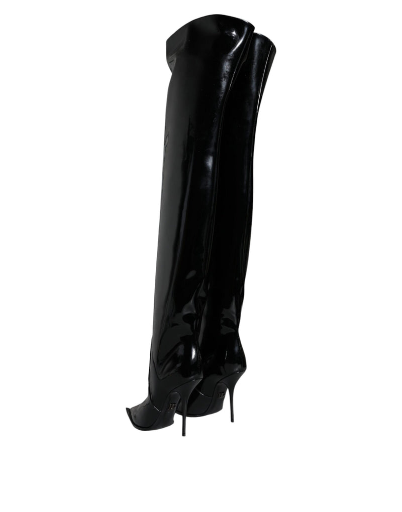 Dolce & Gabbana Black Patent Leather Knee High Boots