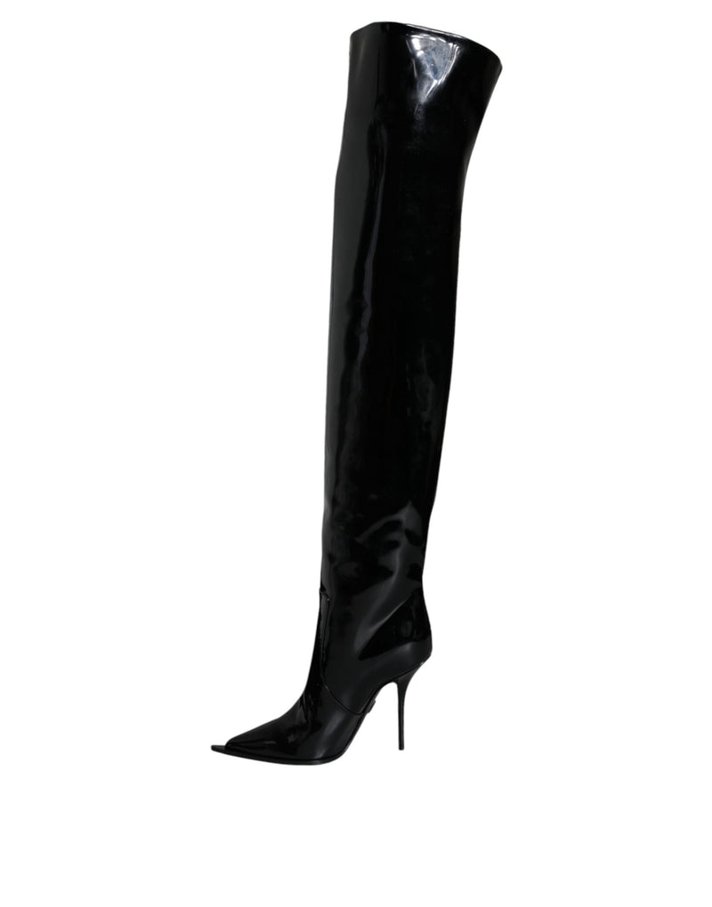 Dolce & Gabbana Bottes Noires en Cuir Verni Hautes