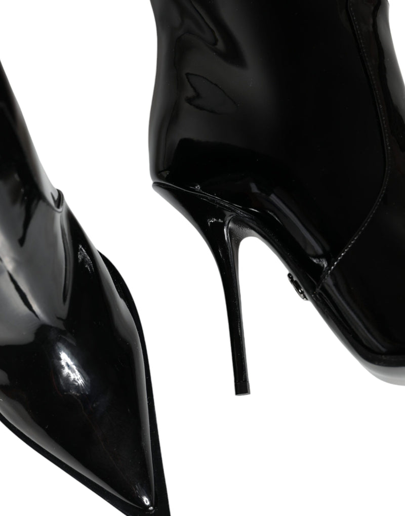 Dolce & Gabbana Black Patent Leather Knee High Boots