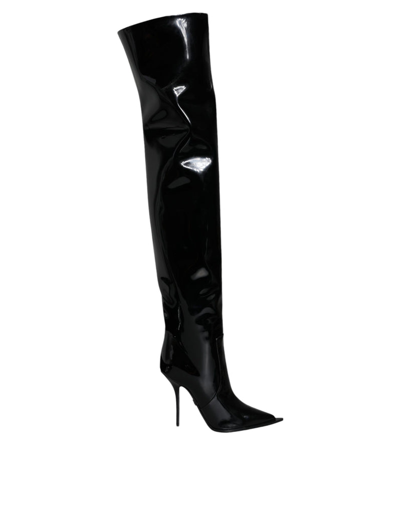 Dolce & Gabbana Bottes Noires en Cuir Verni Hautes