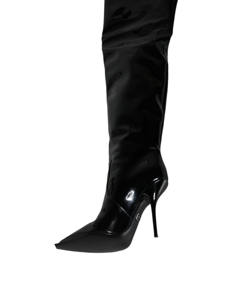 Dolce & Gabbana Bottes Noires en Cuir Verni Hautes