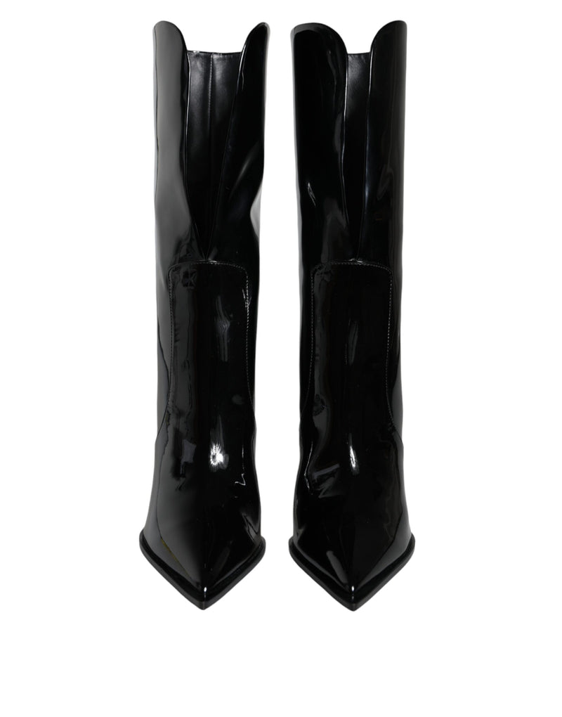 Dolce & Gabbana Black Patent Leather Mid Calf Boots