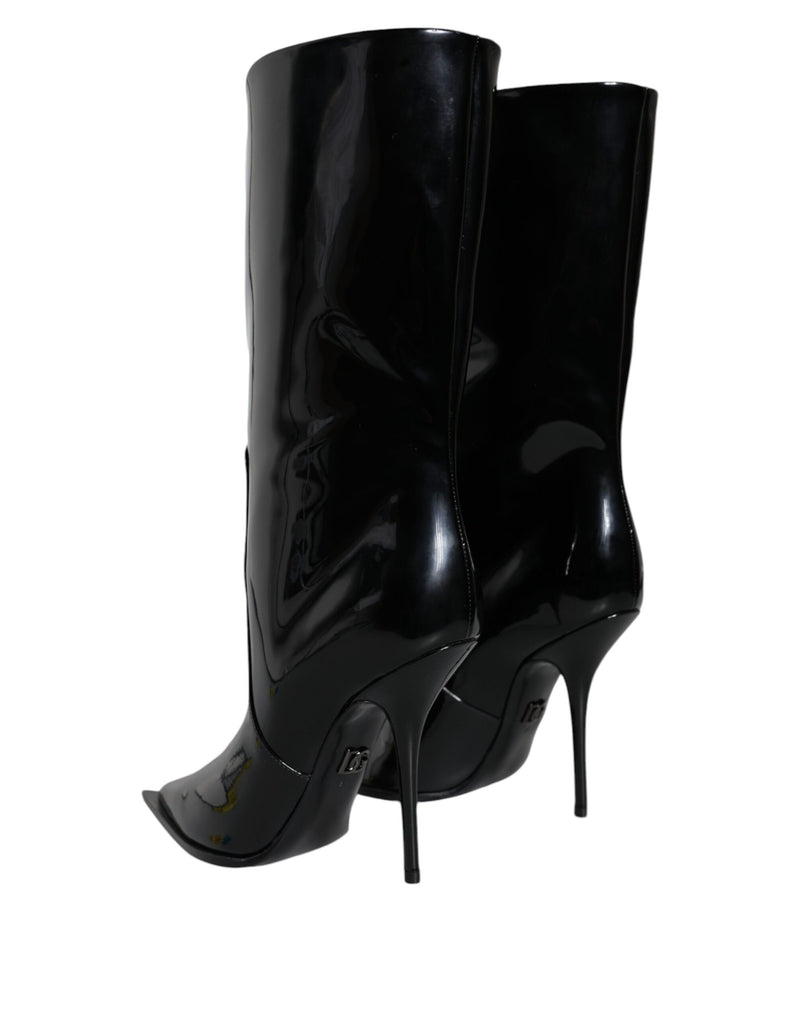 Dolce & Gabbana Black Patent Leather Mid Calf Boots
