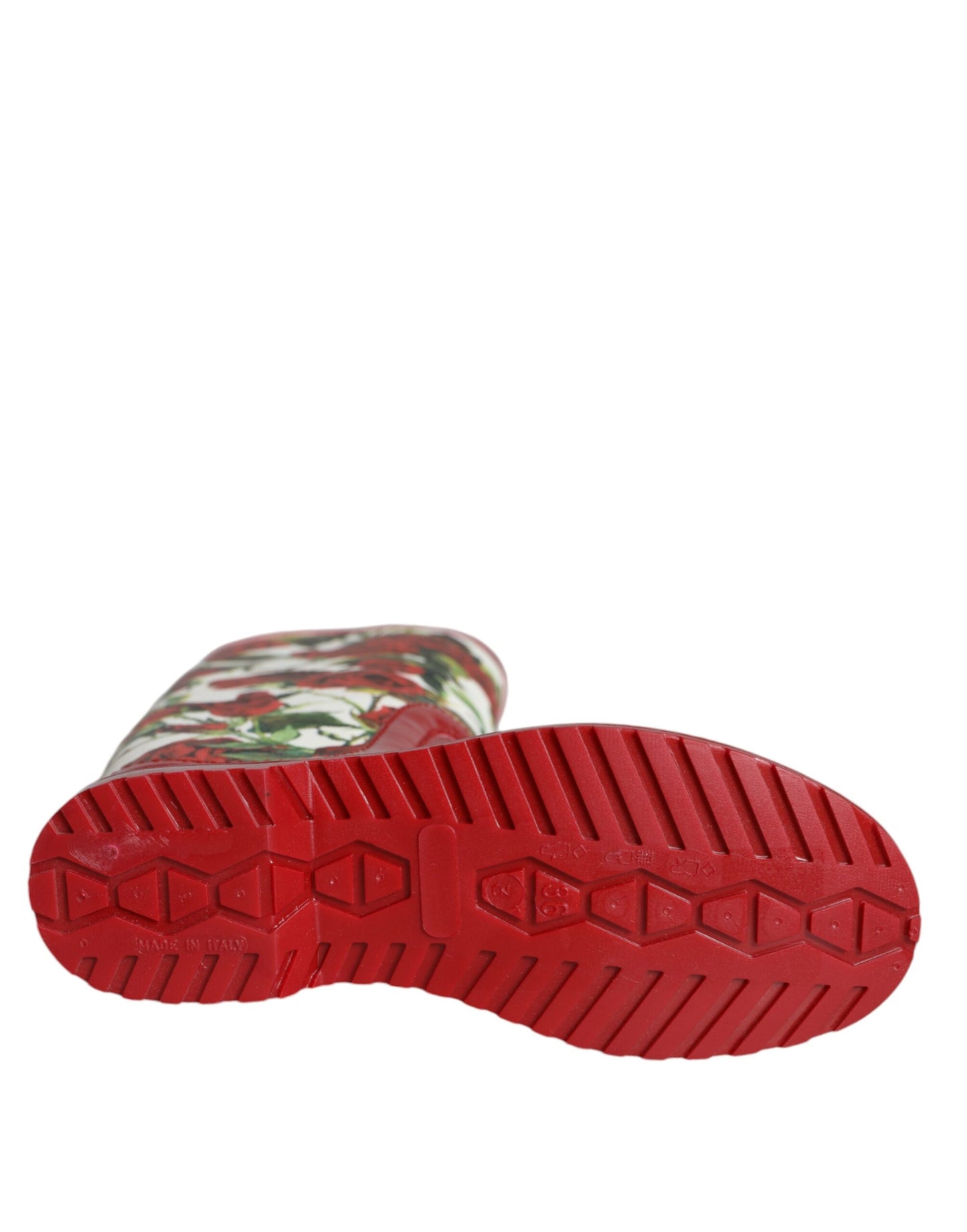 Bottines plates en caoutchouc rouge à motifs floraux, hauteur genou, Dolce & Gabbana