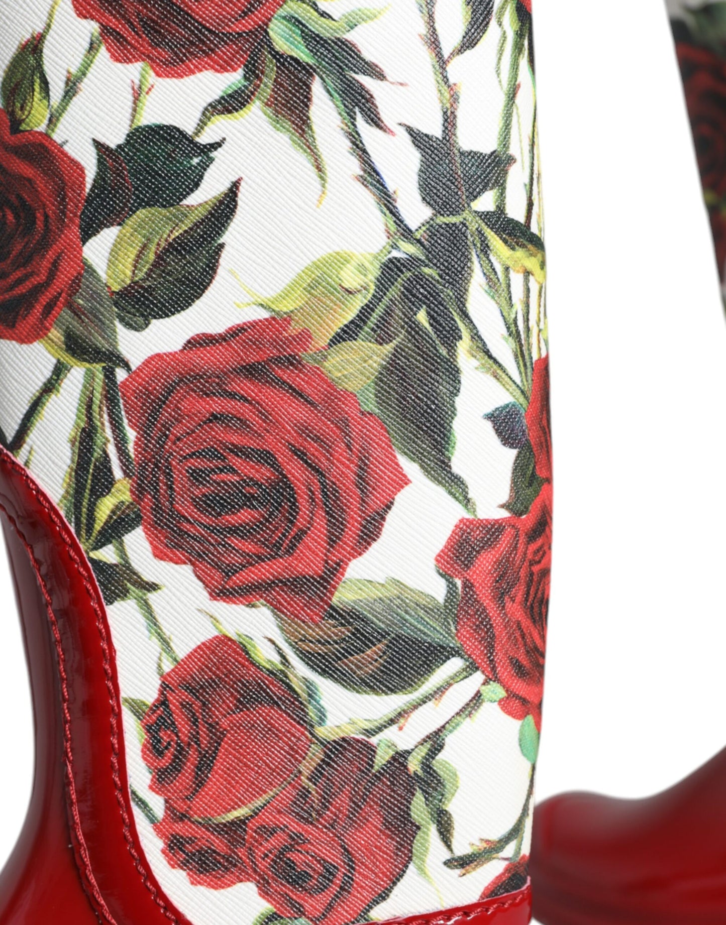 Bottines plates en caoutchouc rouge à motifs floraux, hauteur genou, Dolce & Gabbana