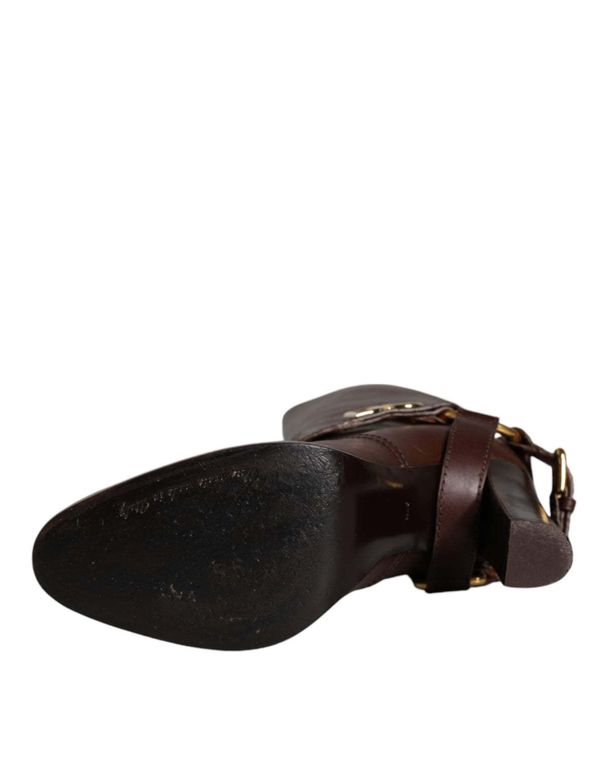 Dolce & Gabbana Bottes Hautes en Cuir Marron avec Logo Doré
