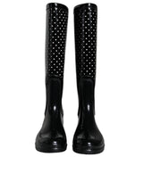 Dolce & Gabbana Black Polka Dot Rubber Knee High Boots