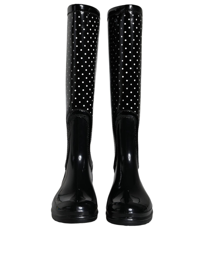 Dolce & Gabbana Black Polka Dot Rubber Knee High Boots
