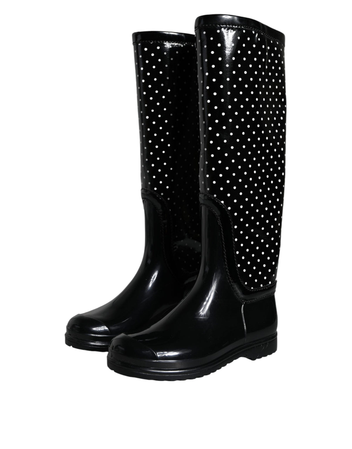 Dolce & Gabbana Black Polka Dot Rubber Knee High Boots