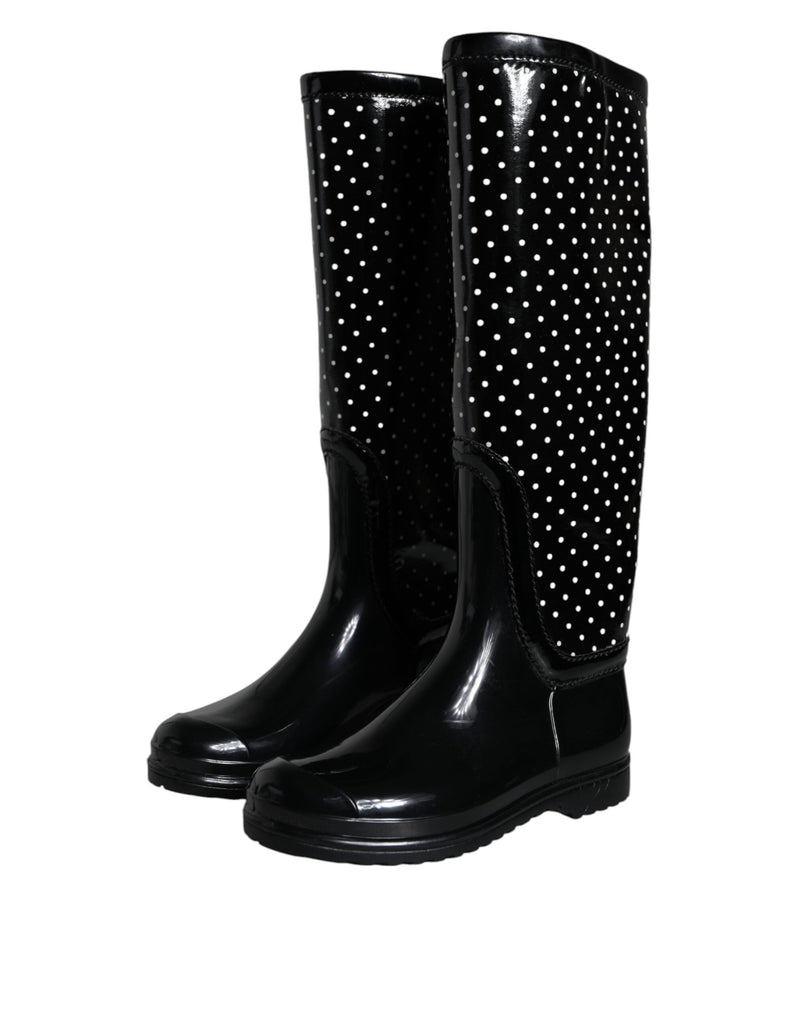 Dolce & Gabbana Black Polka Dot Rubber Knee High Boots