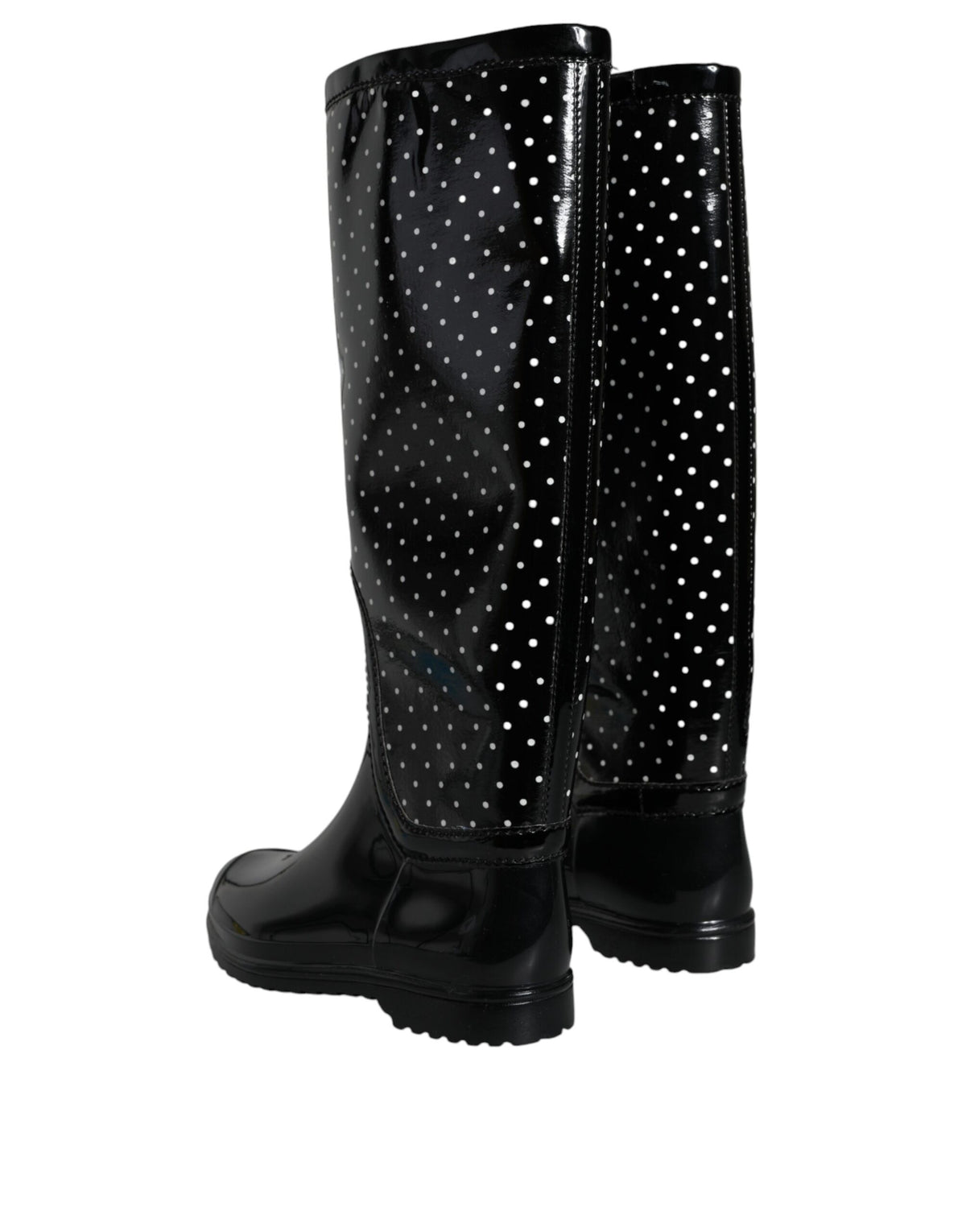 Dolce & Gabbana Black Polka Dot Rubber Knee High Boots