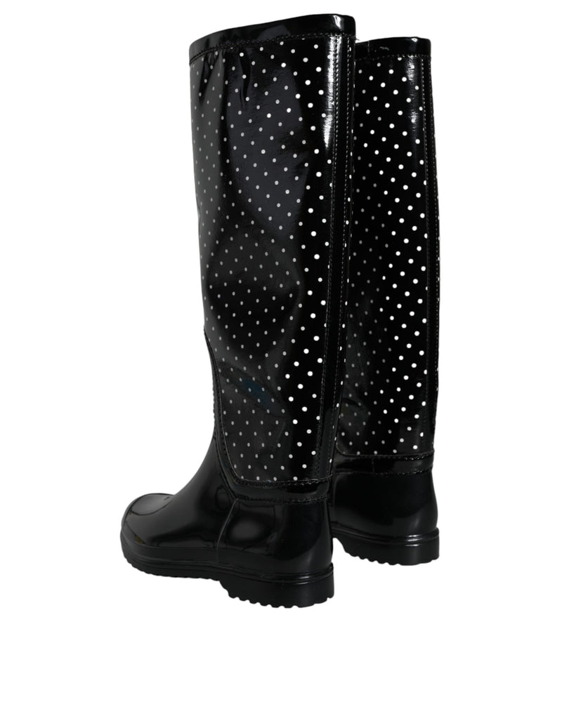 Dolce & Gabbana Black Polka Dot Rubber Knee High Boots