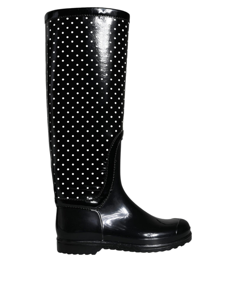 Dolce & Gabbana Black Polka Dot Rubber Knee High Boots