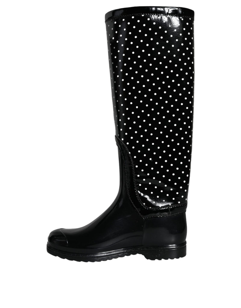 Dolce & Gabbana Black Polka Dot Rubber Knee High Boots