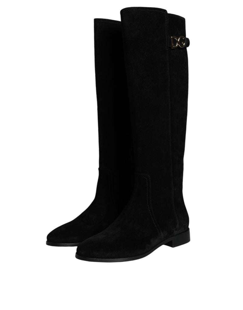 Dolce & Gabbana Bottes Hautes en Cuir Suédé Noir