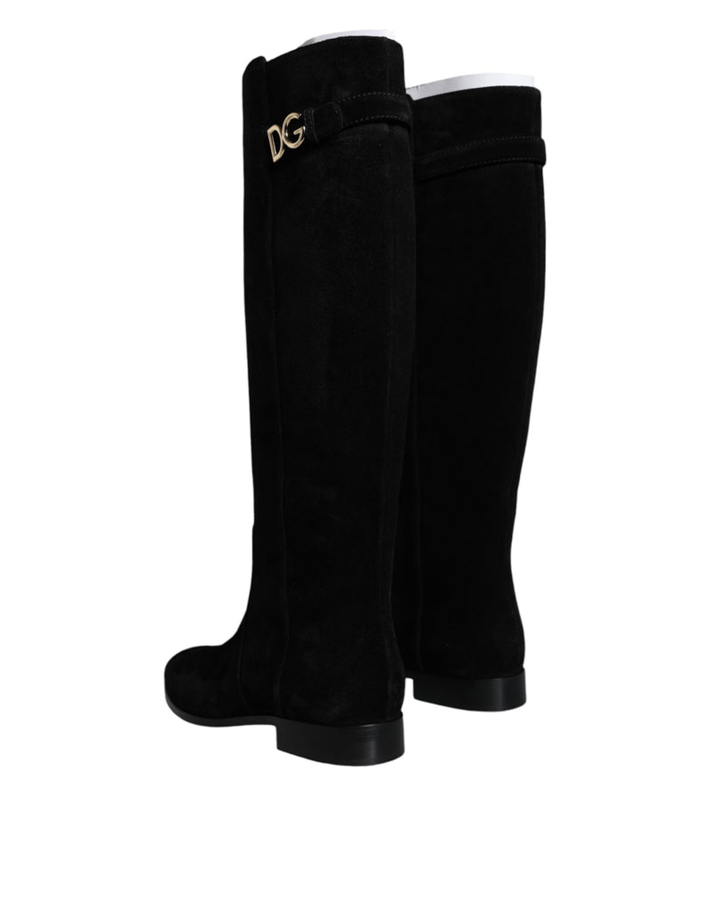 Dolce & Gabbana Bottes Hautes en Cuir Suédé Noir