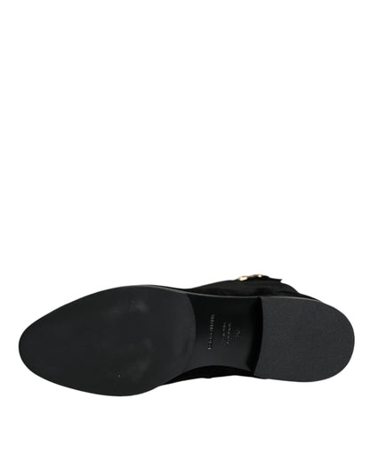 Bottines hautes au genou en cuir suédé noir Dolce & Gabbana