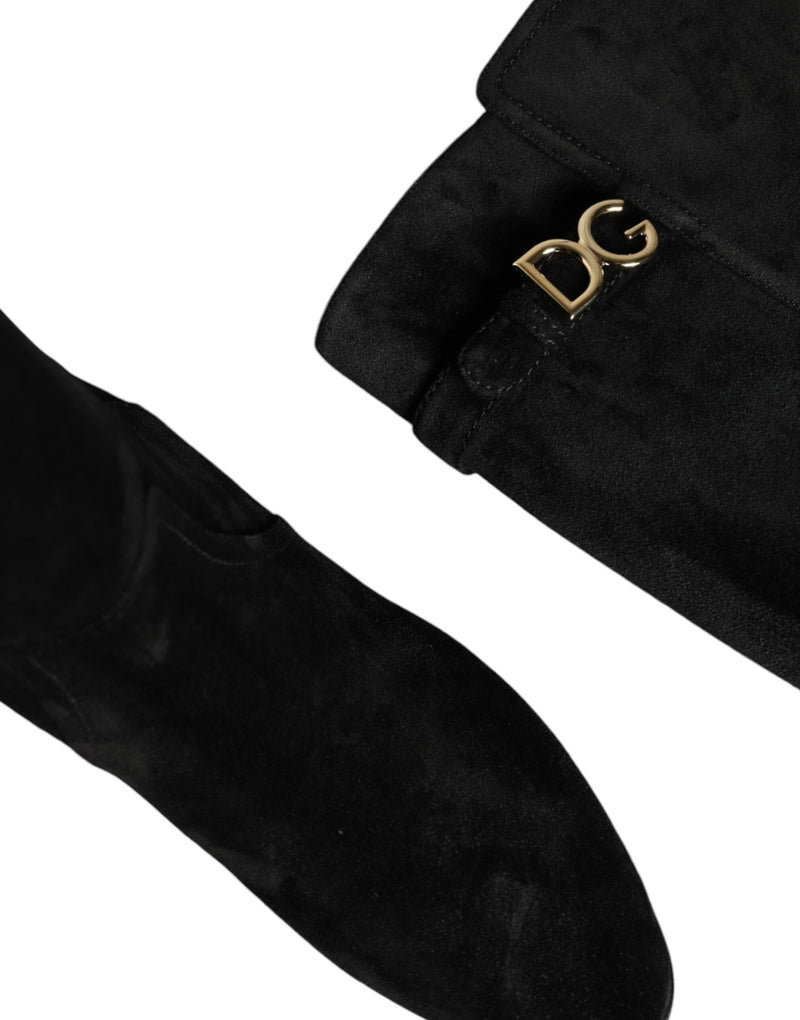 Dolce & Gabbana Bottes Hautes en Cuir Suédé Noir