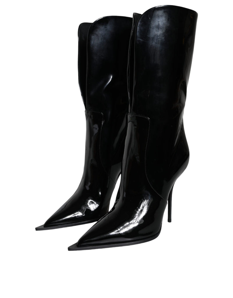 Dolce & Gabbana Black Patent Leather Mid Calf Boots