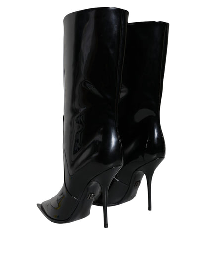 Bottines mi-mollet en cuir verni noir de Dolce & Gabbana