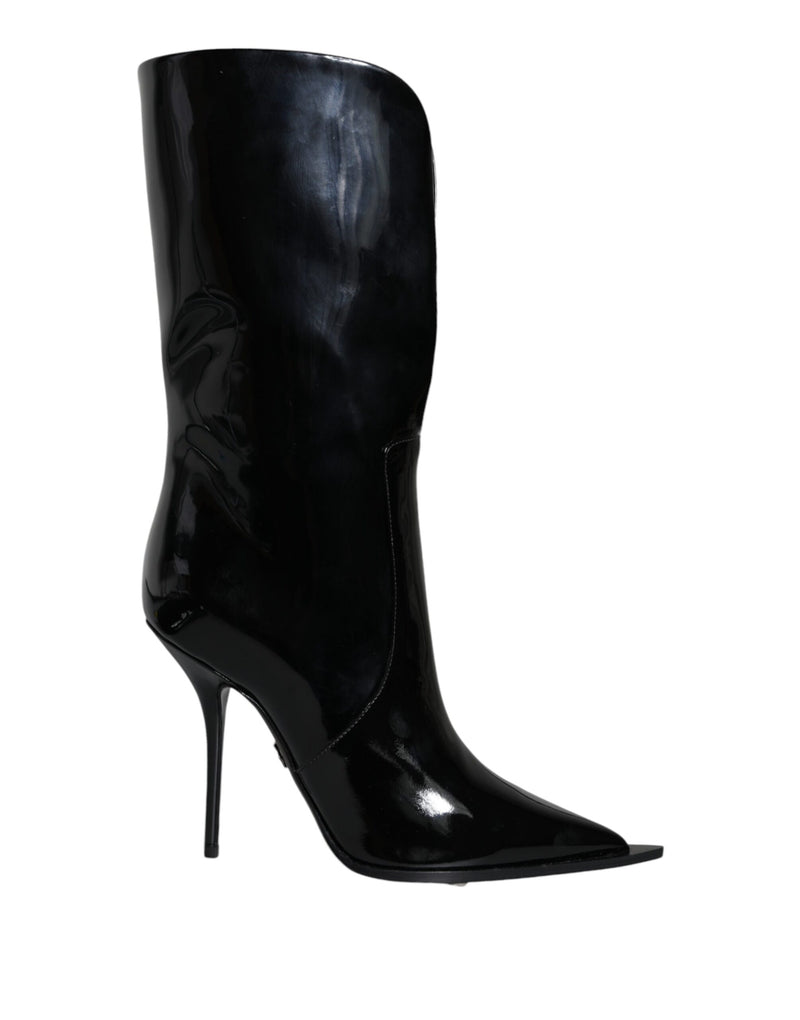 Dolce & Gabbana Black Patent Leather Mid Calf Boots