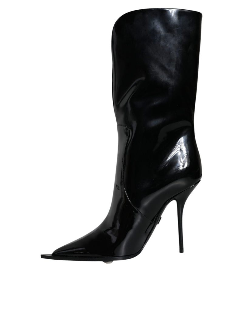 Dolce & Gabbana Black Patent Leather Mid Calf Boots