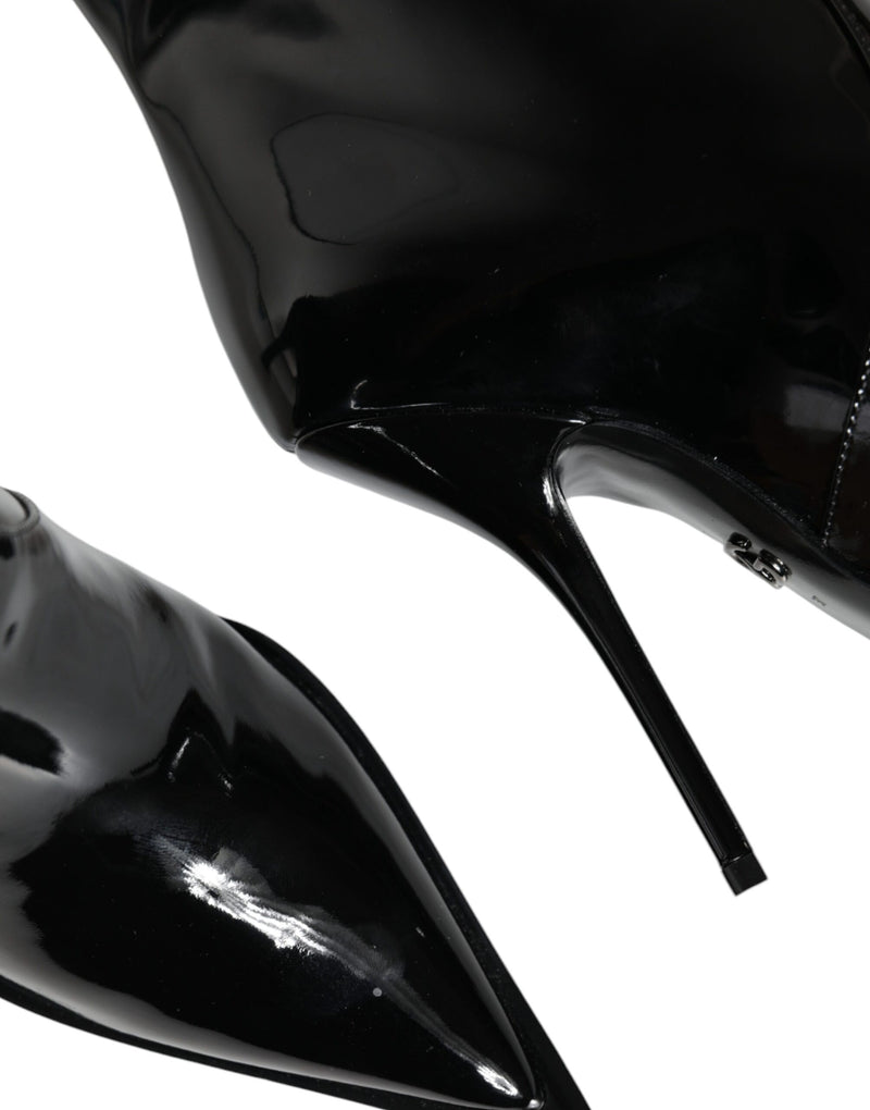 Dolce & Gabbana Black Patent Leather Mid Calf Boots