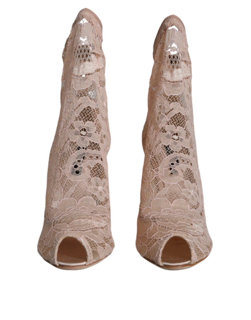 Dolce & Gabbana Beige Stretch Taormina Lace Boots