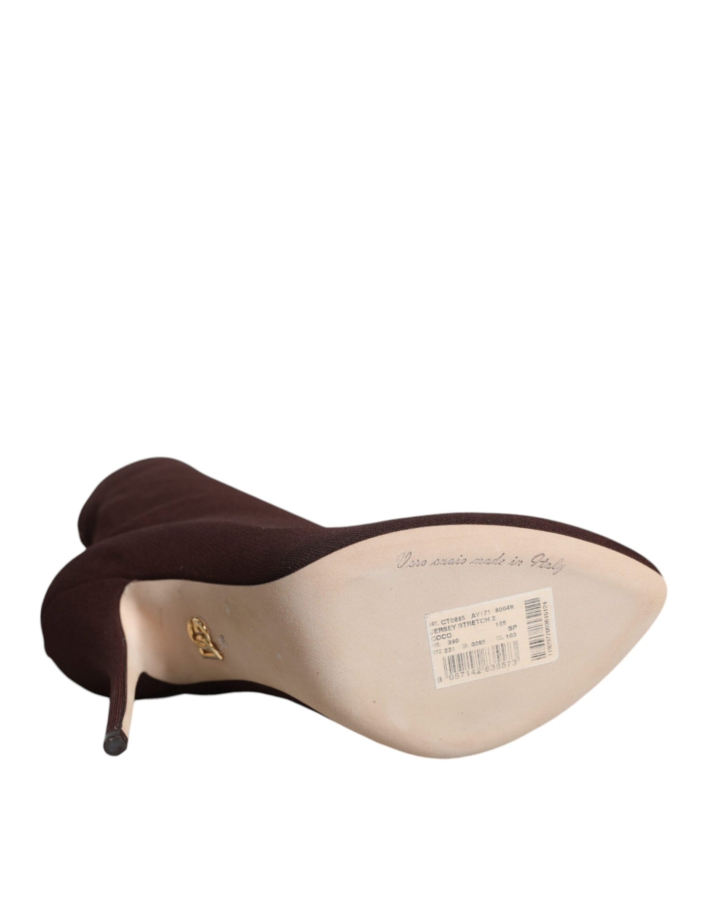 Dolce & Gabbana bruine enkellaarsjes met stilettohak en sokken.