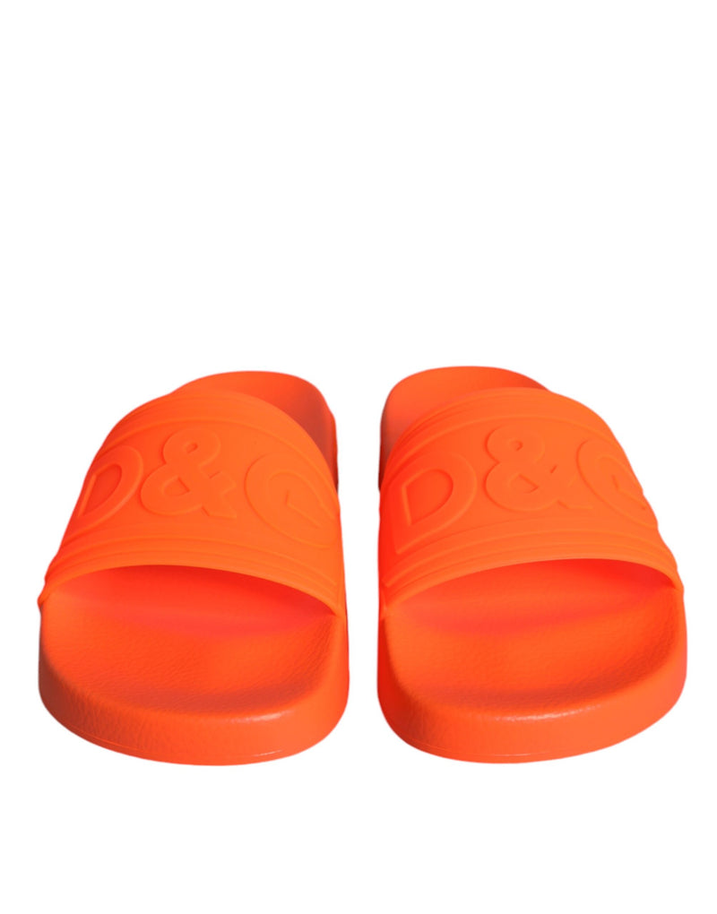 Dolce & Gabbana Orange Rubber Slides Sandals for Beachwear