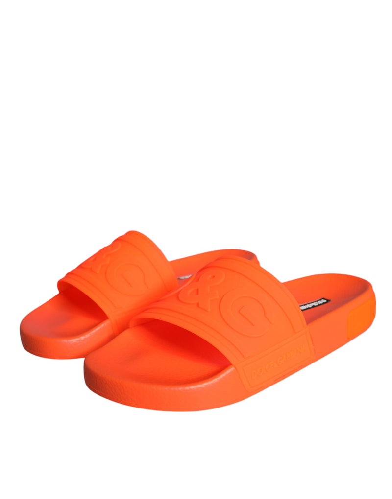 Dolce & Gabbana Orange Rubber Slides Sandals for Beachwear